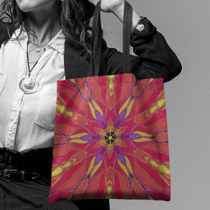 Tote Bag Dessin Mandala Flower rose jaune et violet