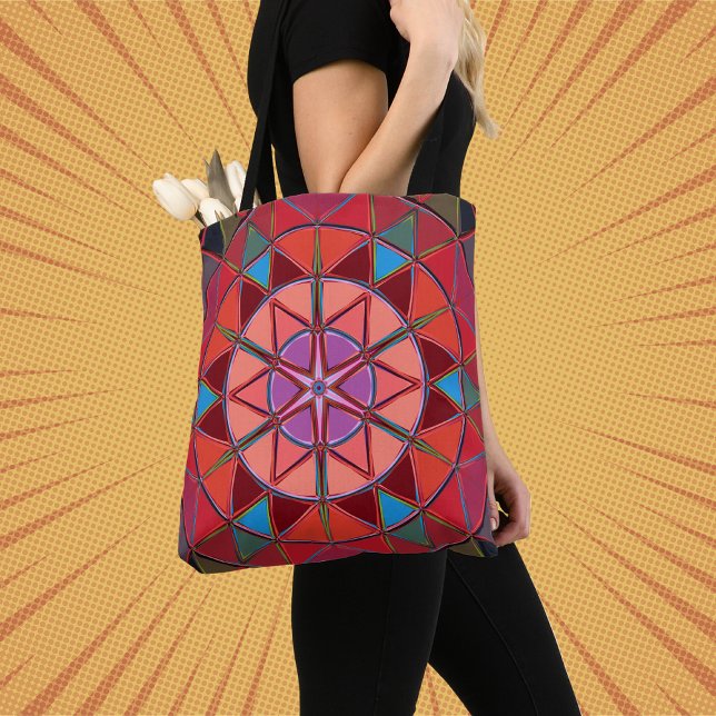 Tote Bag Dessin Mandala Rouge rose et bleu (Créateur téléchargé)