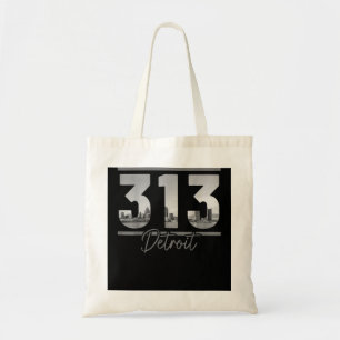 Tote Bag Detroit 313 Area Code Skyline Michigan Vintage