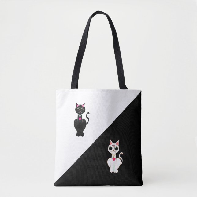 Tote Bag Deux chats mignons en noir et blanc (Devant)