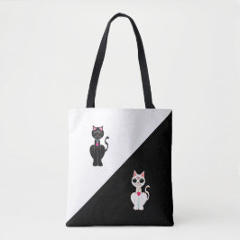 Tote Bag Deux chats mignons sur fond noir et blanc