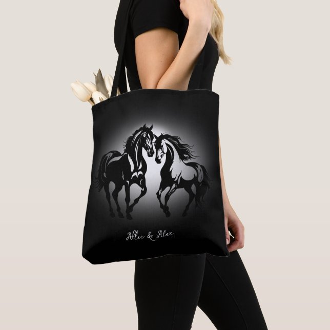 Tote Bag Deux chevaux en amour noir blanc cheval couple amo (De près)