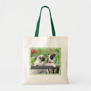 Tote Bag Deux chiens par chiot carlin et Boston Terrier ens