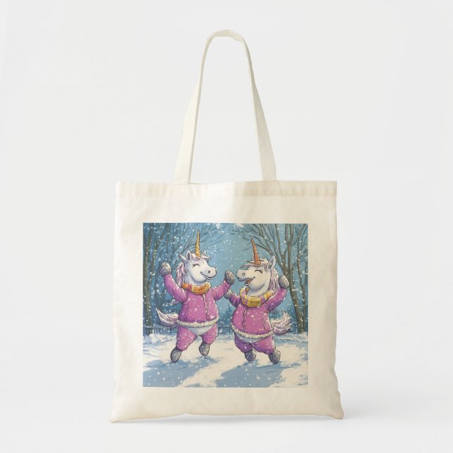 Tote Bag Deux licornes en tenue de neige (Devant)