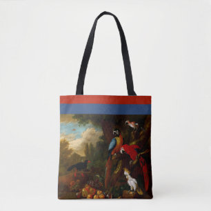 Tote Bag Deux Macaws un Cockatoo et une Jay aux fruits