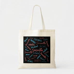 Tote Bag Deux noms couples motif monogramme bleu rose clair