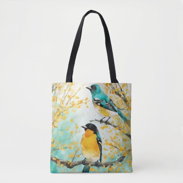 Tote Bag Deux oiseaux assis sur la branche de l'arbre (Devant)