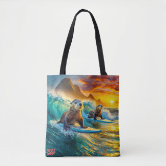 Tote Bag Deux Otters Surfing Design par Rich AMeN Gill