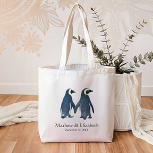 Tote Bag Deux pingouins mignons Mariage romantique