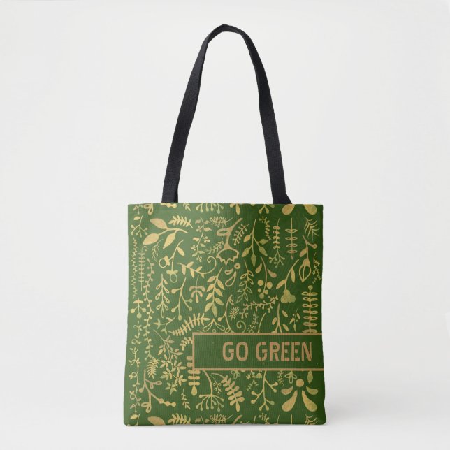 Tote Bag Devenez écolo, couronne de fleurs d'or (Devant)