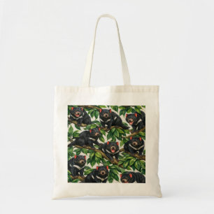 Tote Bag Diables de Tasmanie dans un motif de feuillage ver