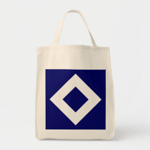 Tote Bag Diamant Bleu Profond, Bordure Blanche Épaisse