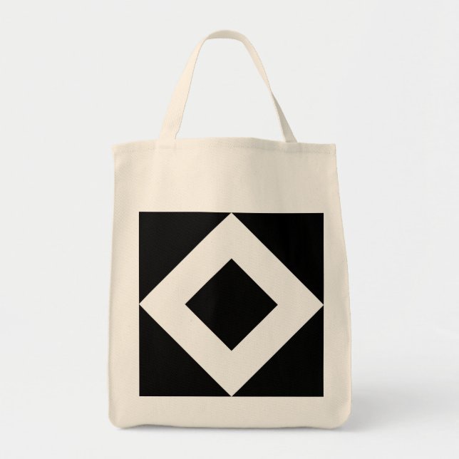 Tote Bag Diamant noir, Bordure en blanc gras (Devant)
