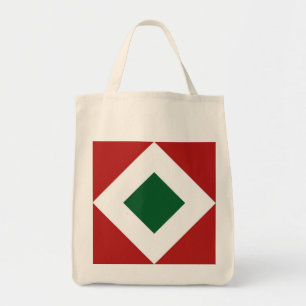 Tote Bag Diamant vert, Bordure blanche gras sur Rouge