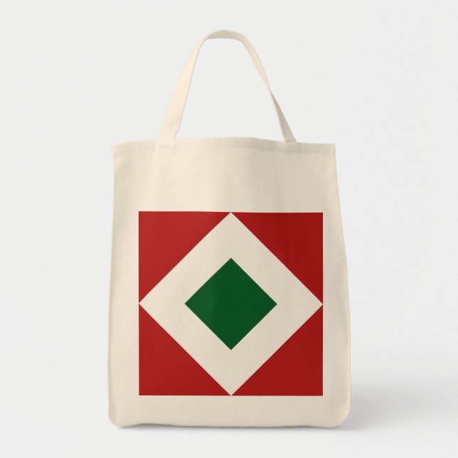Tote Bag Diamant vert, Bordure blanche gras sur Rouge (Devant)