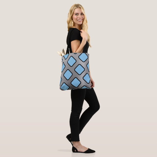 Tote Bag Diamants bleus clairs sur Arrière - plan argenté (Sur le modèle)