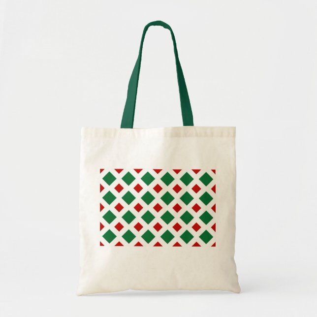 Tote Bag Diamants verts et rouges sur blanc (Devant)