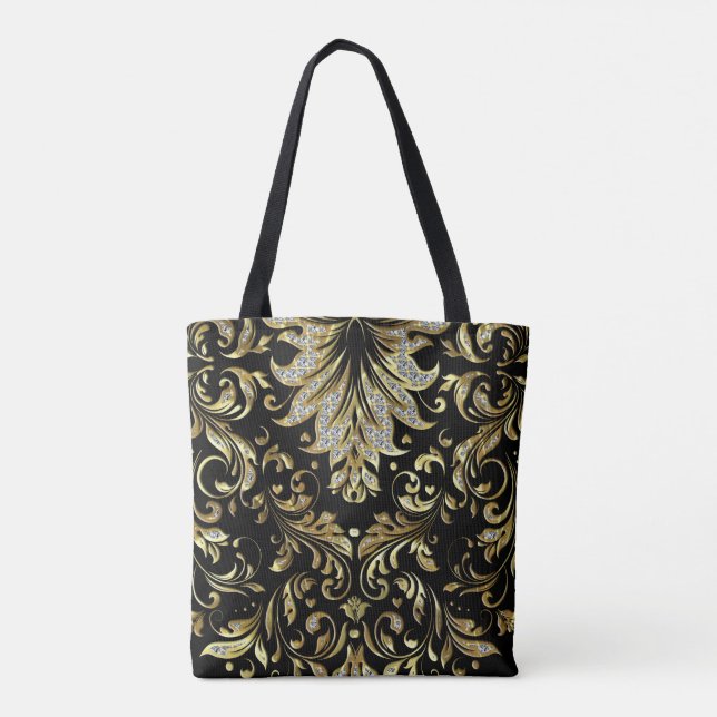 Tote Bag Diamonds & Gold Floral Design (Dos)