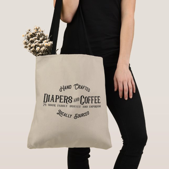 Tote Bag Diapeurs et café Ironic Funny Retro Restaurant (De près)