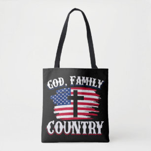 Tote Bag Dieu Famille Pays American Drapeau Croix Christian