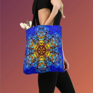 Tote Bag Digital Mandala jaune et bleu