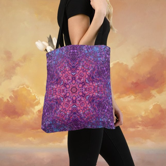 Tote Bag Digital Mandala rose violet et bleu (Pink Purple and Blue Digital Mandala Tote Bag by Wormhole Orbital)