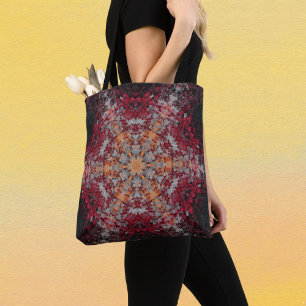 Tote Bag Digital Mandala rouge blanc orange et noir