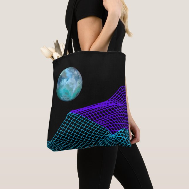 Tote Bag Dimensions Abstraites Planet violet bleu noir (De près)