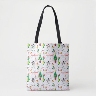 Tote Bag dinosaure de Noël et bonhomme de neige