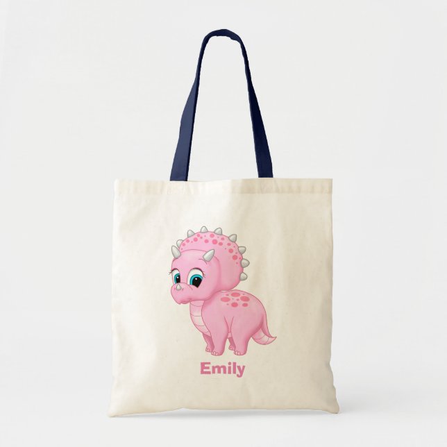 Tote Bag Dinosaure rose mignon de Triceratops de bébé (Devant)