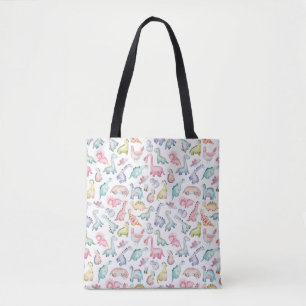 Tote Bag Dinosaures mignons, motif d'aquarelle pour enfants
