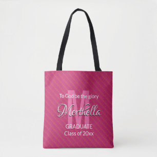 Tote Bag Diplômé À DIEU ÊTRE LA GLOIRE Personnalisé rose
