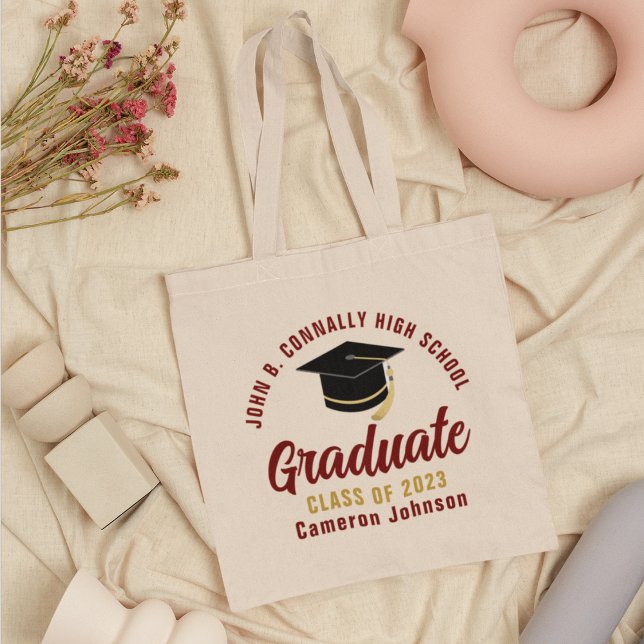 Tote Bag Diplômé d'or Maroon Personnalisé 2023 Graduation (Créateur téléchargé)