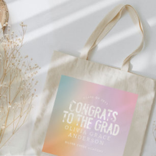 Tote Bag Diplôme photo moderne pastel arc-en-ciel rose girl