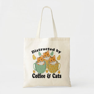 TOTE BAG DISTRAIT PAR LES CHATS ET LE CAFÉ.