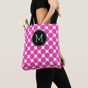 Tote Bag Diva Rose et Blanc à pois avec monogramme noir