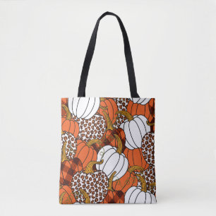 Tote Bag  Divers citrouilles. Leopard, orange, blanc et buf