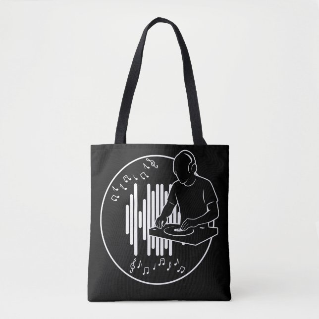 Tote Bag DJ Music Silhouette Black and White Art (Devant)