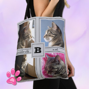 Tote Bag do-it-yourself collage photo de chat avec citation