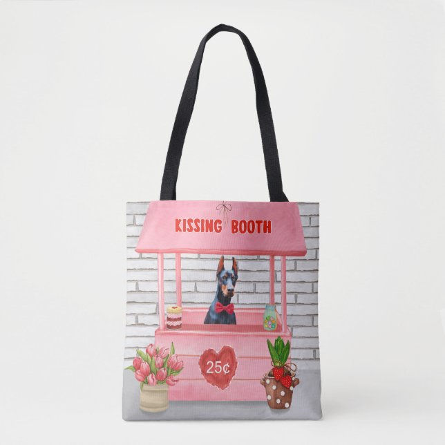 Tote Bag Doberman Chien Valentine's Day Kissing Booth (Devant)