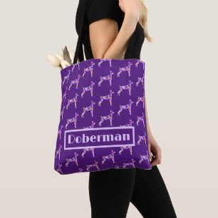 Tote Bag Doberman Pinscher Chien Silhouette Violet Personna