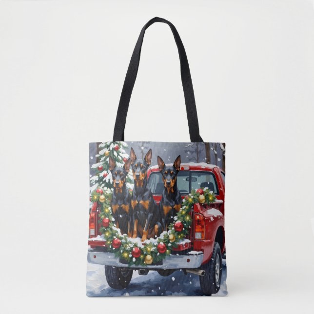 Tote Bag Doberman Pinscher Christmas Red Truck Holiday (Devant)