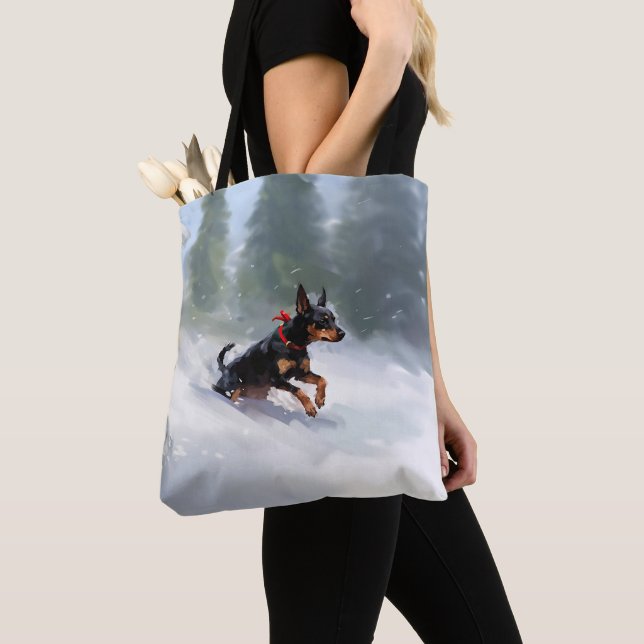 Tote Bag Doberman Pinscher neige de Noël hiver (De près)