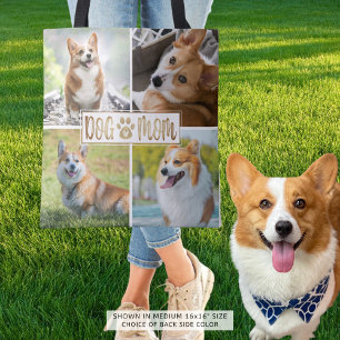 Tote Bag DOG MOM 4 Photo Collage Empreinte de patte Coeur