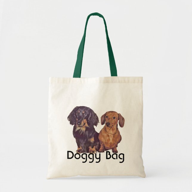 Tote Bag Doggy Bag - Long Haired and Smooth Dachshund (Devant)