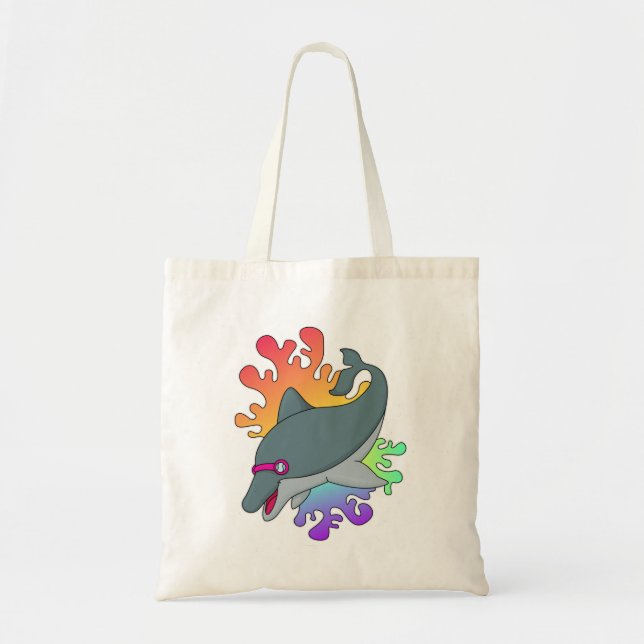 Tote Bag Dolphin at Swimming with Swimming goggles (Devant)