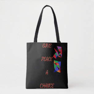 Tote Bag Donnez paix et chance logo noir rouge motifs