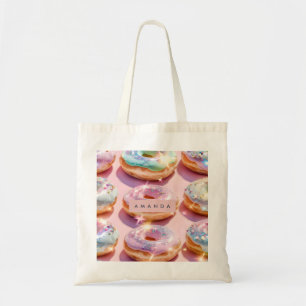 Tote Bag Donut Rose Pâle Personnalisé avec Paillettes