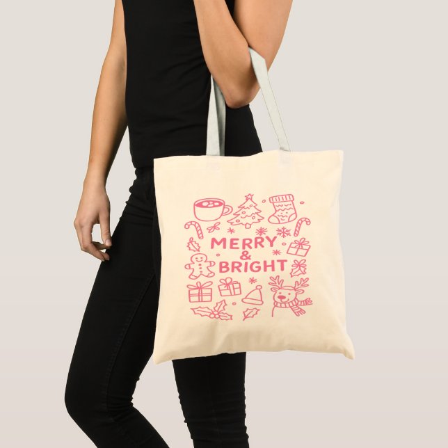 Tote Bag Doodle de Noël rose | Vacances Carrall (Devant (produit))