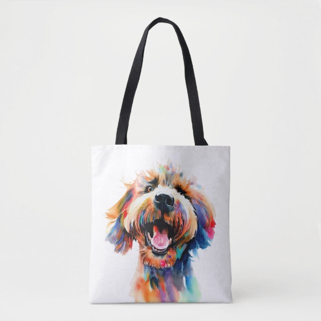 Tote Bag Doodle mignon - Art labradoodle coloré (Devant)